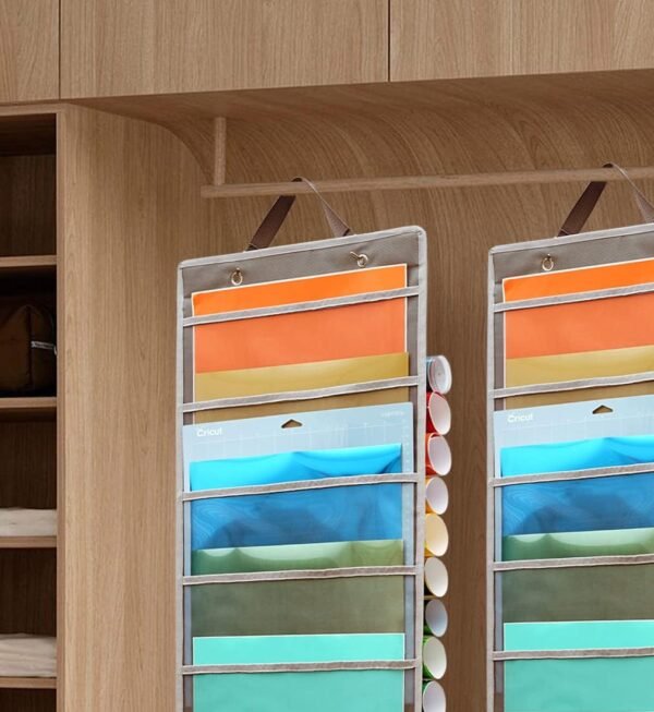 Double-Sided Hanging Vinyl Organizer with 25 Compartments & 10 Pockets