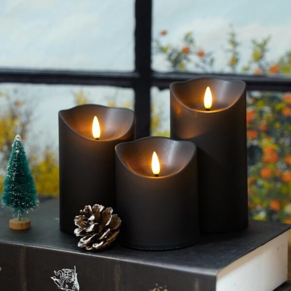 Set of 9 Battery-Operated Flameless LED Candles with Remote & Timer (Black) - Image 2
