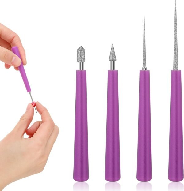 4PCS Bead Reamer Tools – Hole Enlarger & Burr Remover for Glass, Plastic, Metal & Wood Beads