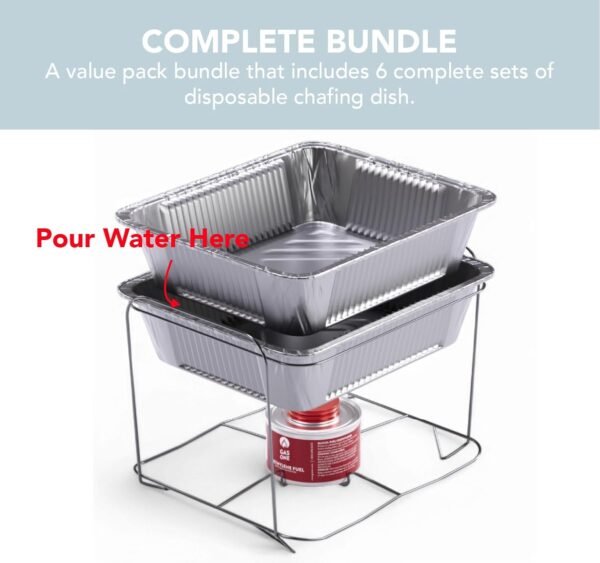 Disposable Chafing Dish Buffet Set (6 Pack) with Fuel Cans and Half Size Pans - Image 2