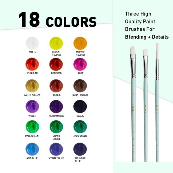 Jelly Gouache Paint Set (18 Colors, 30g Tubs, Green Case) - Image 3