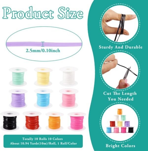 109 Yards Flat Hollow Rubber Cords for Jewelry Making (Mixed Colors) - Image 3