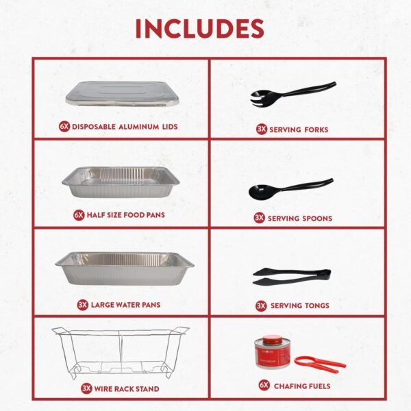Disposable Chafing Buffet Set (33-Pieces) with Covers, Utensils, and Fuel Cans - Image 2