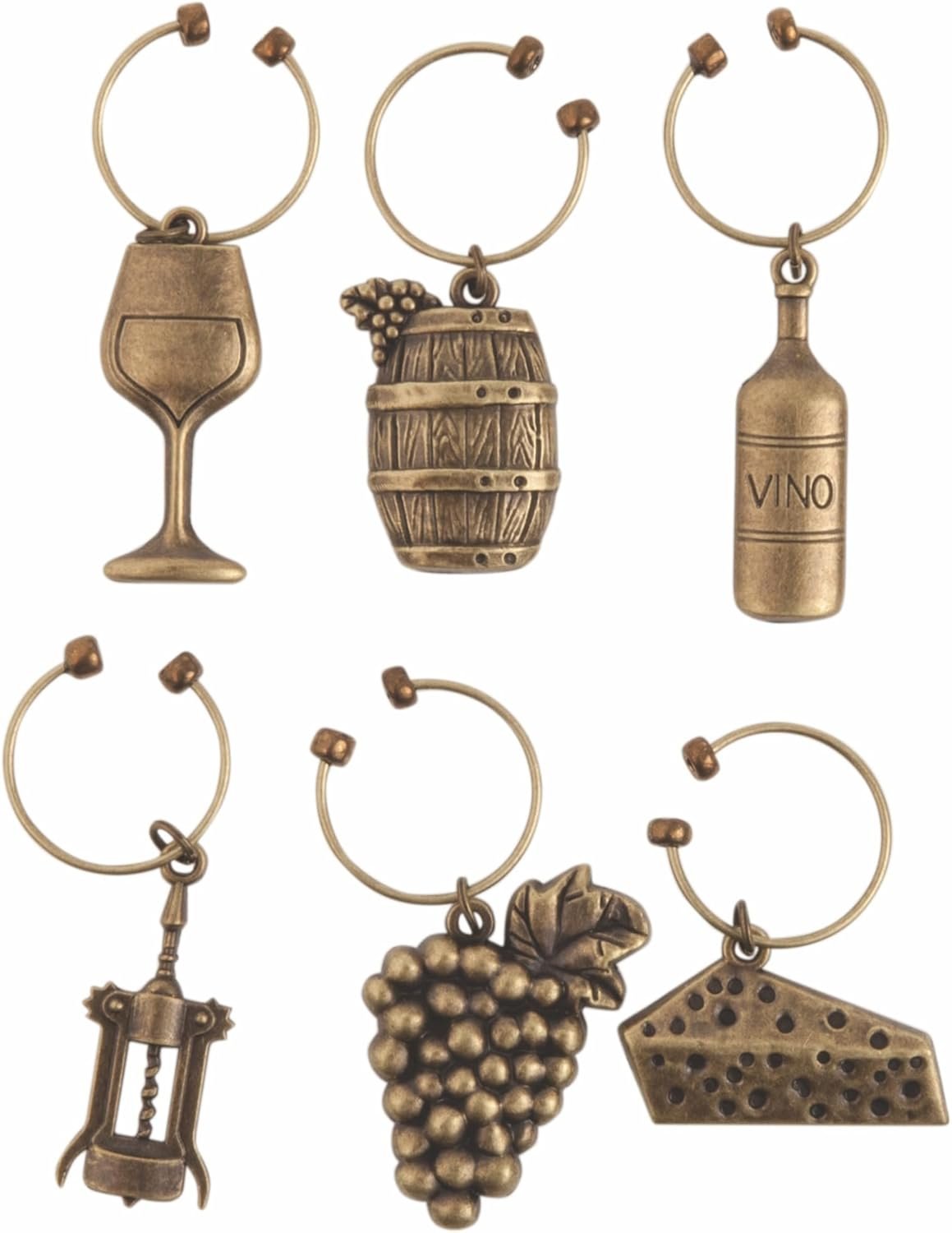Antiqued Farmhouse Decor Wine Charms and Drink Markers (6 Count)