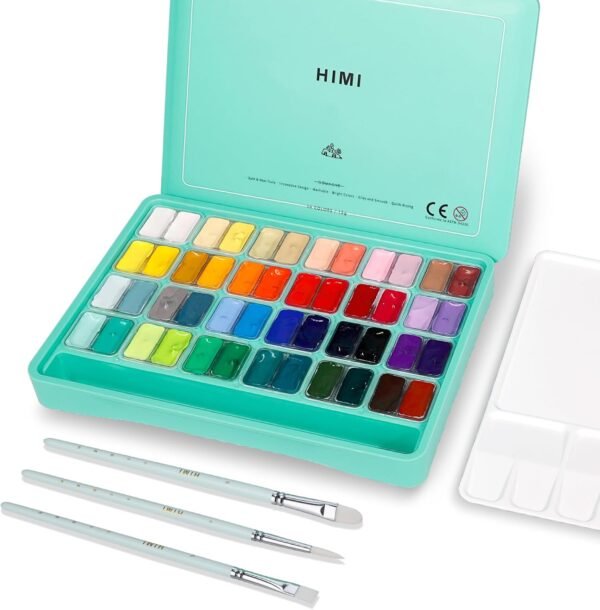 Jelly Gouache Paint Set (48 Colors, 0.4oz Each) with Brushes & Palette