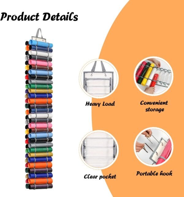 Vinyl Roll Holder with 60 Compartments and Keeper Door Hooks - Image 3
