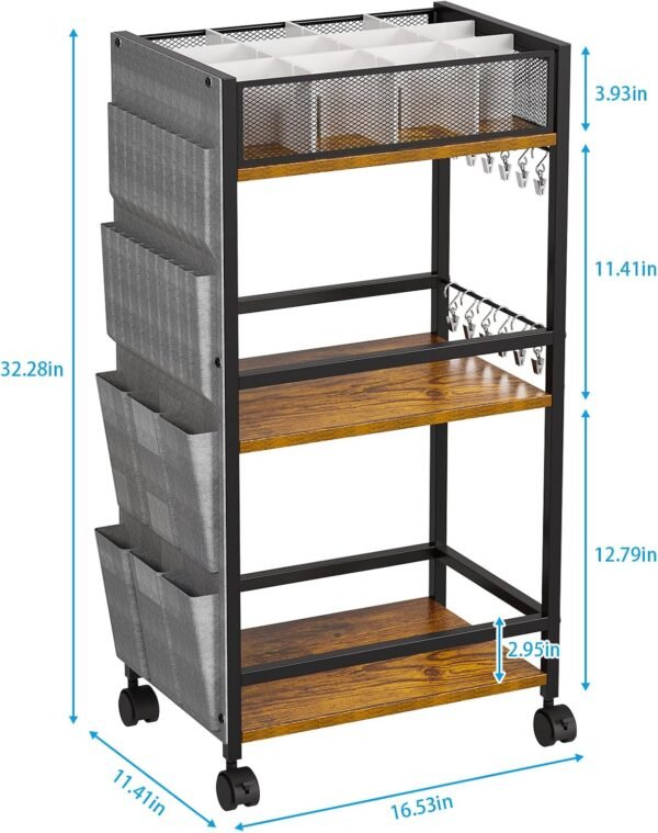 3-Tier Rolling Craft and Art Cart with Paint Brush Holder - Image 4