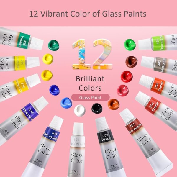 12-Color Permanent Acrylic Enamel Stain Glass Paint Kit - Image 3
