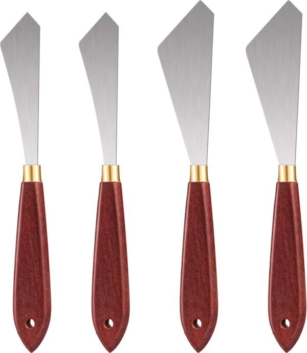 4-Piece Stainless Steel Palette Knife Set with Wood Handles