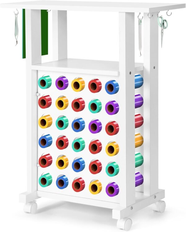 Rolling Craft Cart with Vinyl Roll Holder and Adjustable Table