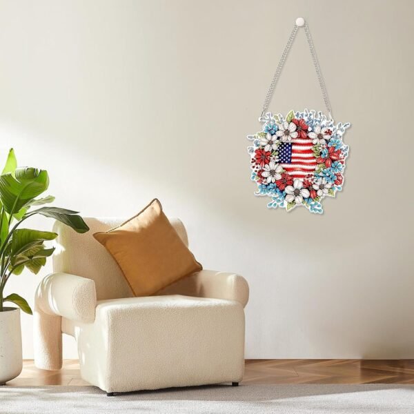Independence Day Wreath Diamond Art Kit – 5D Patriotic Hanging Pendant for Home Decor - Image 3