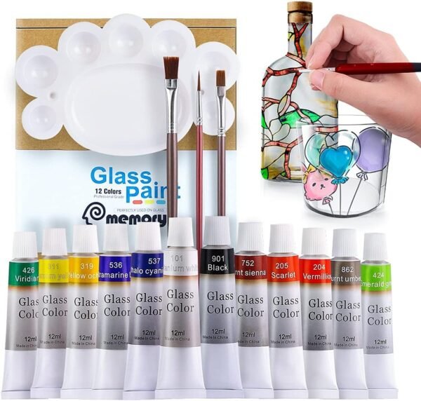 12-Color Permanent Acrylic Enamel Stain Glass Paint Kit