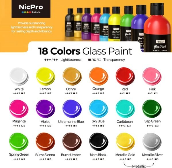 Large Acrylic Glass & Ceramic Paint Set (18 Colors, 250ml Each) - Image 4