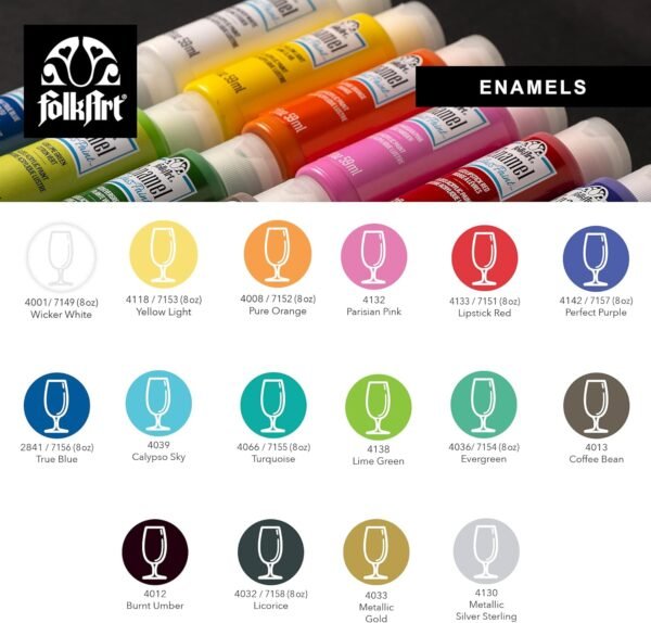 Gloss Finish Acrylic Enamel Craft Set for Glass & Ceramic (16 Colors) - Image 3