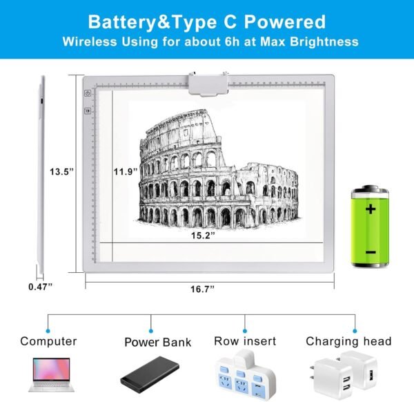 Rechargeable A3 Light Pad with Stand and Magnetic Clip - Image 3