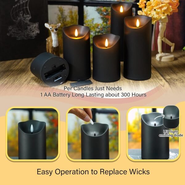 Set of 9 Battery-Operated Flameless LED Candles with Remote & Timer (Black) - Image 4