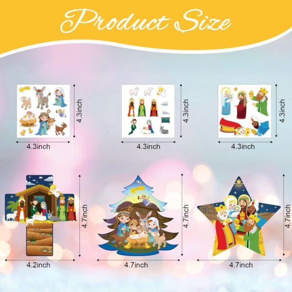 48 Sets Nativity Sticker Craft Kits – Christmas Tree Hanging Decorations for Religious Parties - Image 4