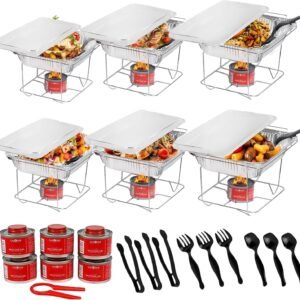 Disposable Chafing Dish Buffet Set (6 Pack) with Fuel Cans and Half Size Pans