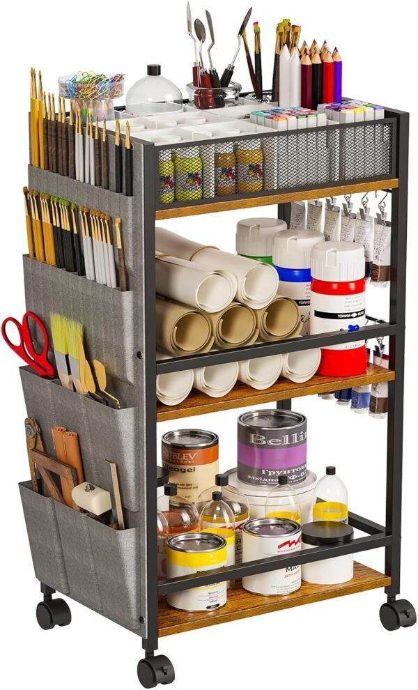 3-Tier Rolling Craft and Art Cart with Paint Brush Holder