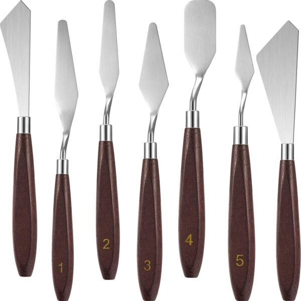 7-Piece Stainless Steel Palette Knife Set with Wood Handles