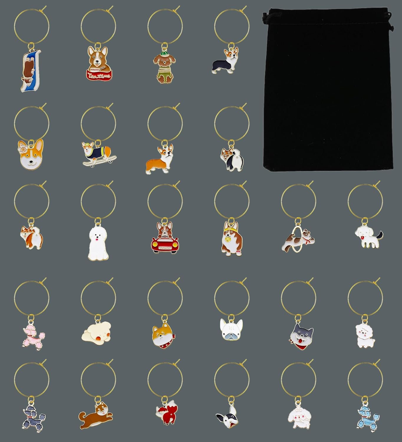 Dog Themed Wine Glass Charms (26 Pieces)