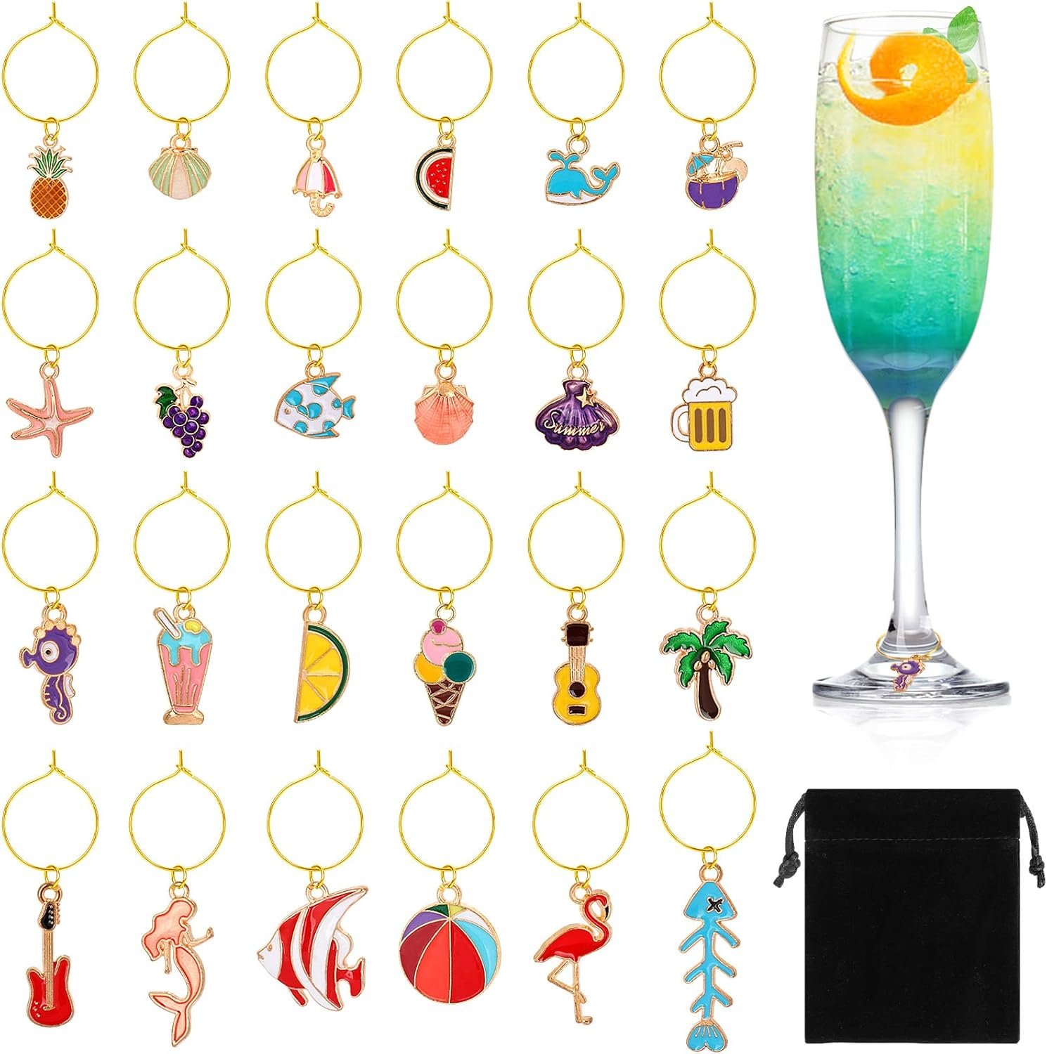 Wine Glass Charms Identifier Tags (24 Pieces)
