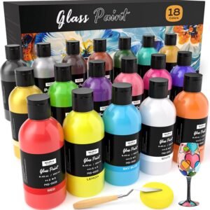 Large Acrylic Glass & Ceramic Paint Set (18 Colors, 250ml Each)