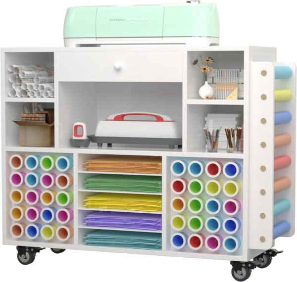 Rolling Craft Organization and Storage Cart with Large Drawer & 48 Vinyl Holders