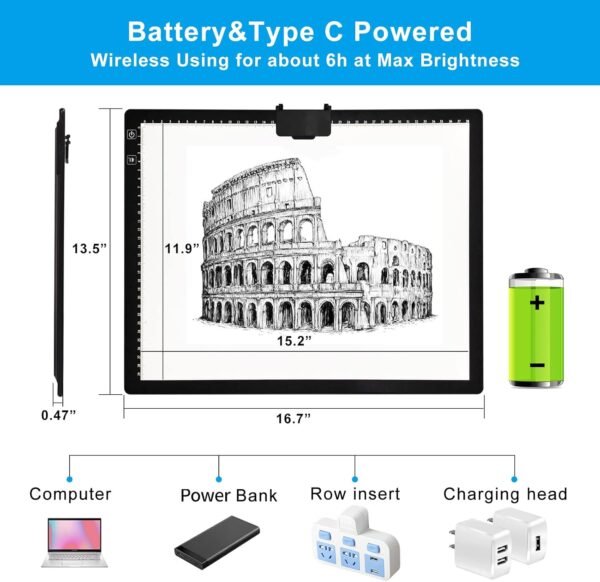 Rechargeable A3 Light Pad with Stand and Clip for Diamond Painting and Tracing - Image 3