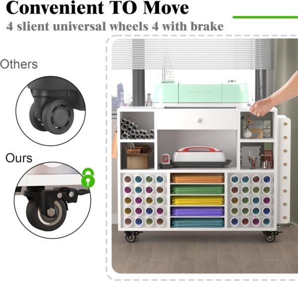 Rolling Craft Organization and Storage Cart with Large Drawer & 48 Vinyl Holders - Image 2