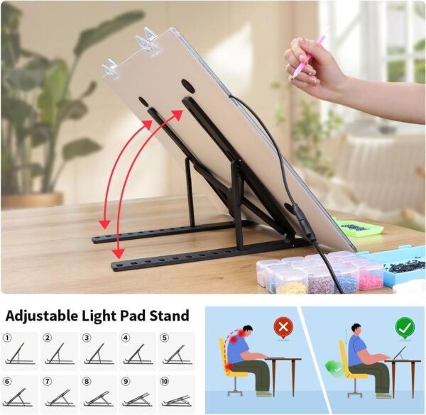 A4 Ultra-Thin Light Pad with Stand and Clip for Diamond Art - Image 4