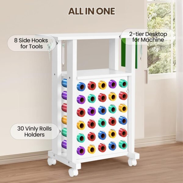 Rolling Craft Cart with Vinyl Roll Holder and Adjustable Table - Image 3