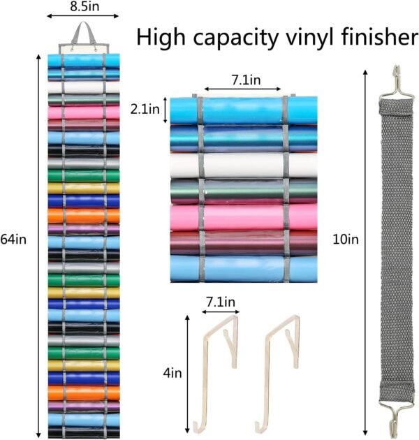 Vinyl Roll Holder with 60 Compartments and Keeper Door Hooks - Image 4