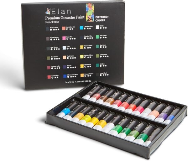 Professional Gouache Paint Set (24 Colors, 0.4fl oz Tubes)