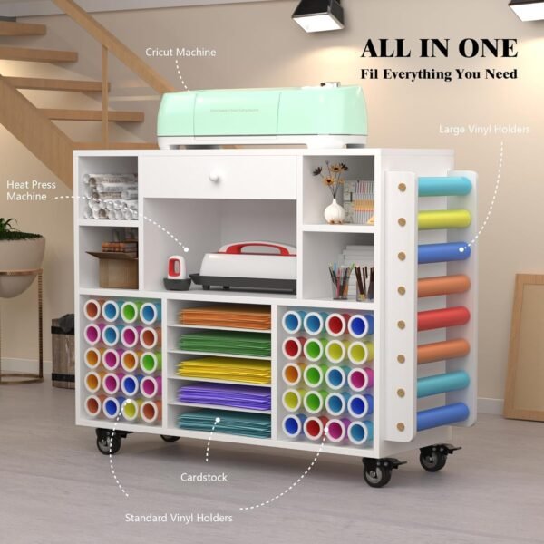Rolling Craft Organization and Storage Cart with Large Drawer & 48 Vinyl Holders - Image 3