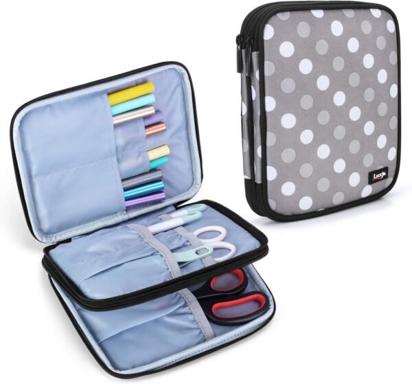 Double-Layer Carrying Bag for Crafting Pens & Tools (Gray Dots)