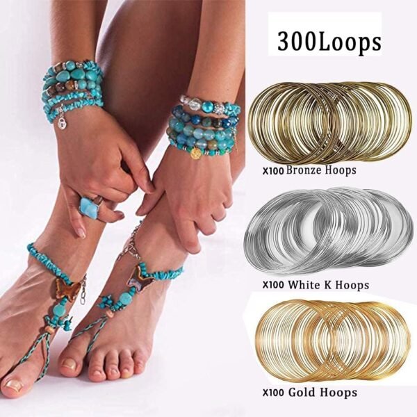 300 Memory Beading Wire Loops for Jewelry Making (0.6mm, Silver, Gold, Bronze) - Image 4