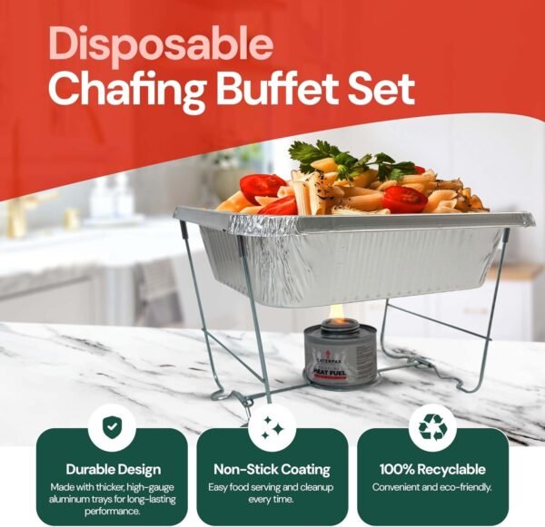 Disposable Chafing Dish Buffet Set (39 Pieces) with Serving Pans, Covers, Racks, Utensils, and Fuel Cans - Image 3