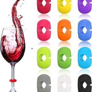 Silicone Wine Glass Charms Markers (12 Pieces, 12 Colors)