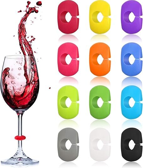 Silicone Wine Glass Charms Markers (12 Pieces, 12 Colors)