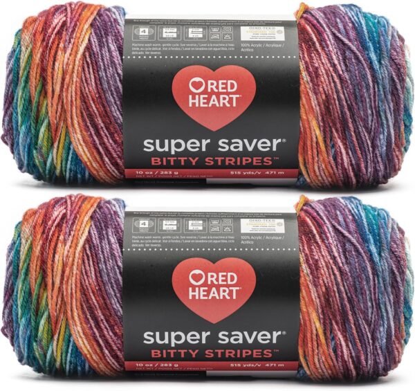 Red Heart Super Saver Bitty Stripe Crayon Box Yarn (2 Pack)