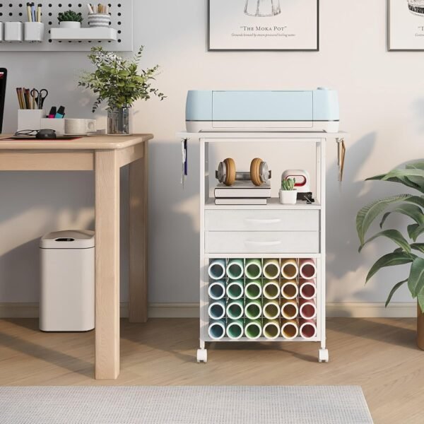 Rolling Craft Organizer & Storage Stand with Vinyl Holders & Drawers - Image 4
