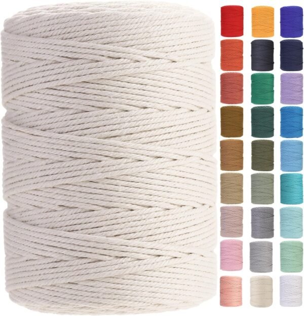 Natural Macrame Cotton Rope (3mm x 546 yards, Beige)