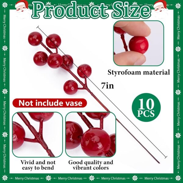 45PCS Artificial Pine Branches with Red Berries – 10.5" Faux Evergreen Stems for DIY Decor - Image 3