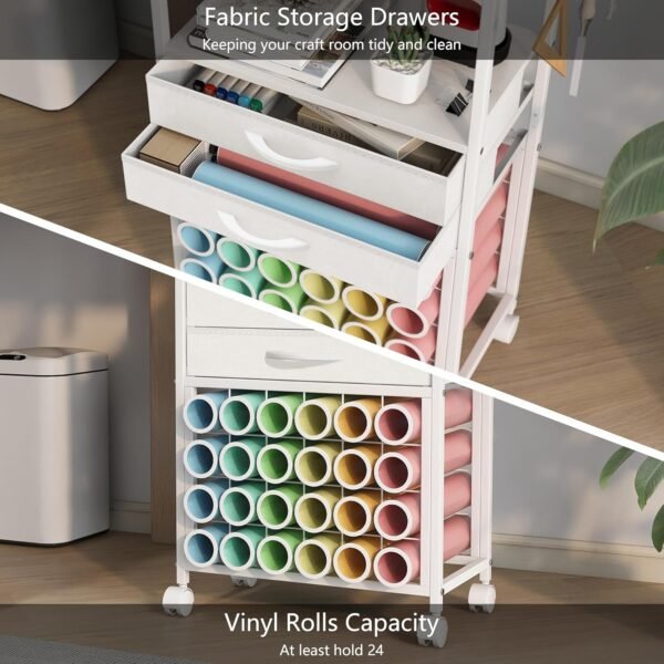 Rolling Craft Organizer & Storage Stand with Vinyl Holders & Drawers - Image 2