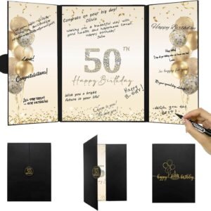 Black Gold 50th Birthday Guest Book & Signing Cards – Alternative Party Decorations for Men & Women