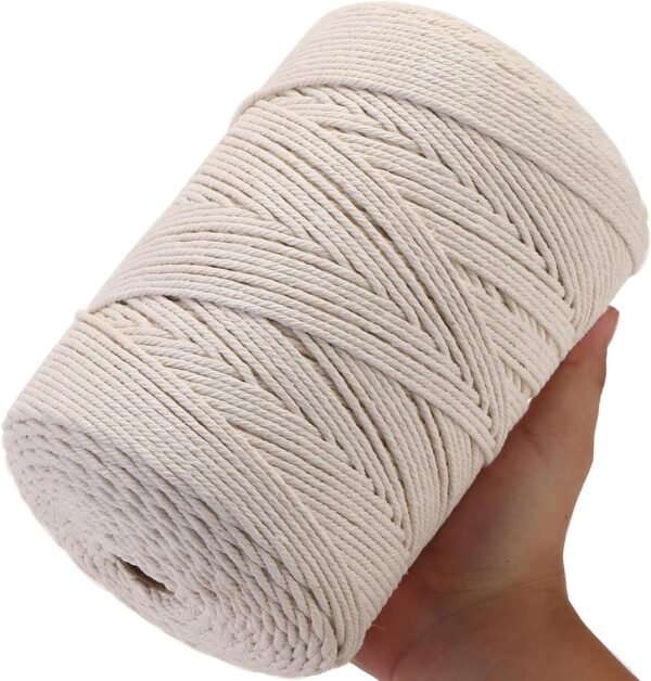 Natural Macrame Cotton Rope (3mm x 546 yards, Beige) - Image 3