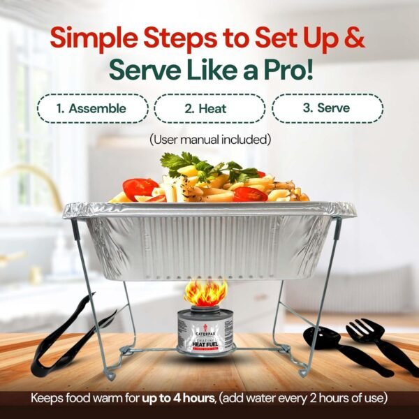 Disposable Chafing Dish Buffet Set (39 Pieces) with Serving Pans, Covers, Racks, Utensils, and Fuel Cans - Image 4