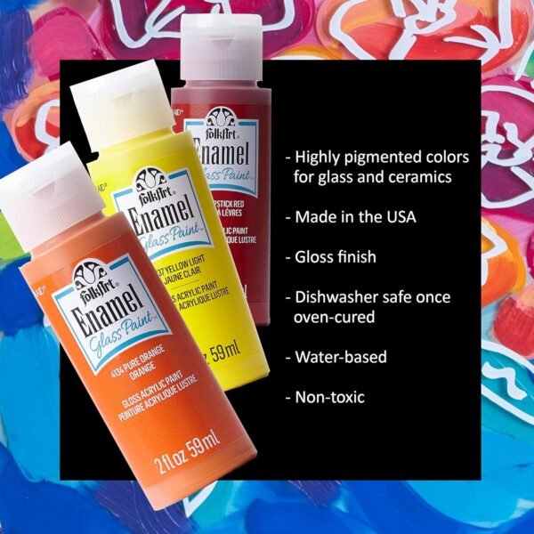 Gloss Finish Acrylic Enamel Craft Set for Glass & Ceramic (16 Colors) - Image 2