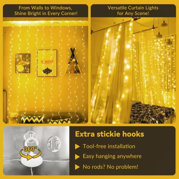 300LED Fairy Curtain Lights – 9.8x9.8ft Warm White USB with Remote for Indoor & Outdoor - Image 4